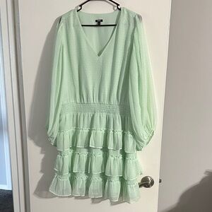 Express Light Green Long Sleeve Tiered Dress